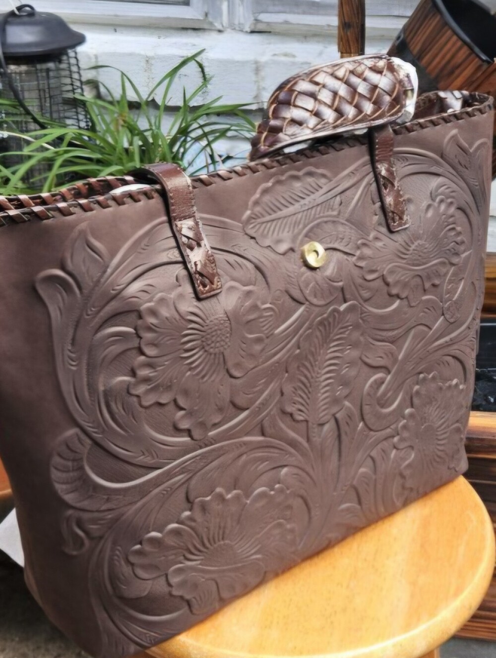 Patricia Nash Lge Rich Brown Floral Embossed Tote with Braided Accent. Rare. NWT - Picture 4 of 17